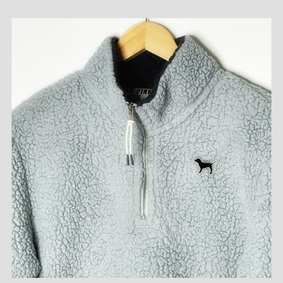 PINK Victorias Secret Sherpa Fleece Pop Over 1/4 Zip Grey Size XS - Picture 7 of 8